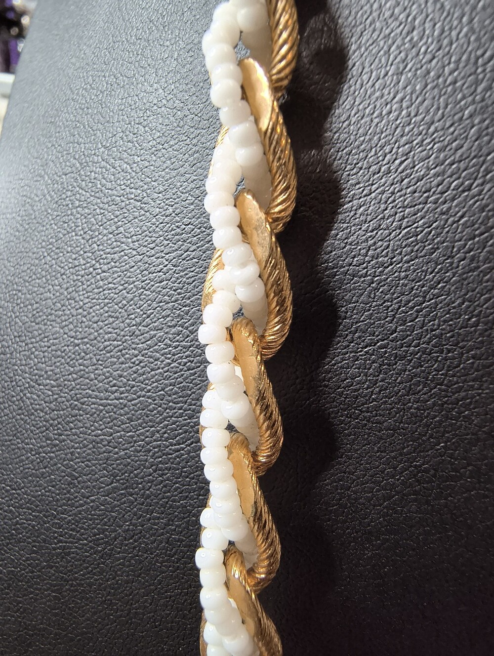 Vintage Trifari Gold Tone White Seed Bead Rope Necklace 26 Opera Length Signed - Picture 11 of 13